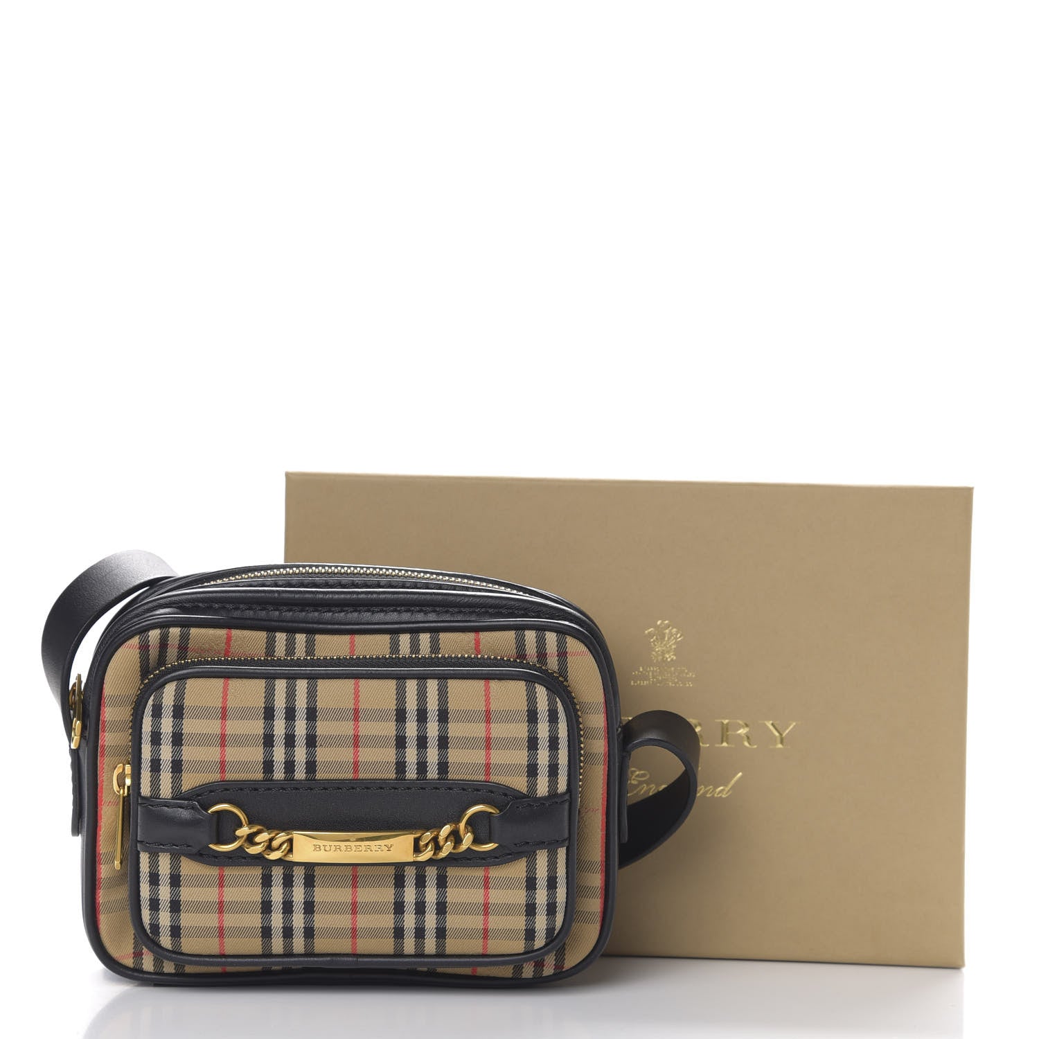 Burberry 1983 Knight Check Smooth Calfskin Link Camera Bag Black 10 of 10
