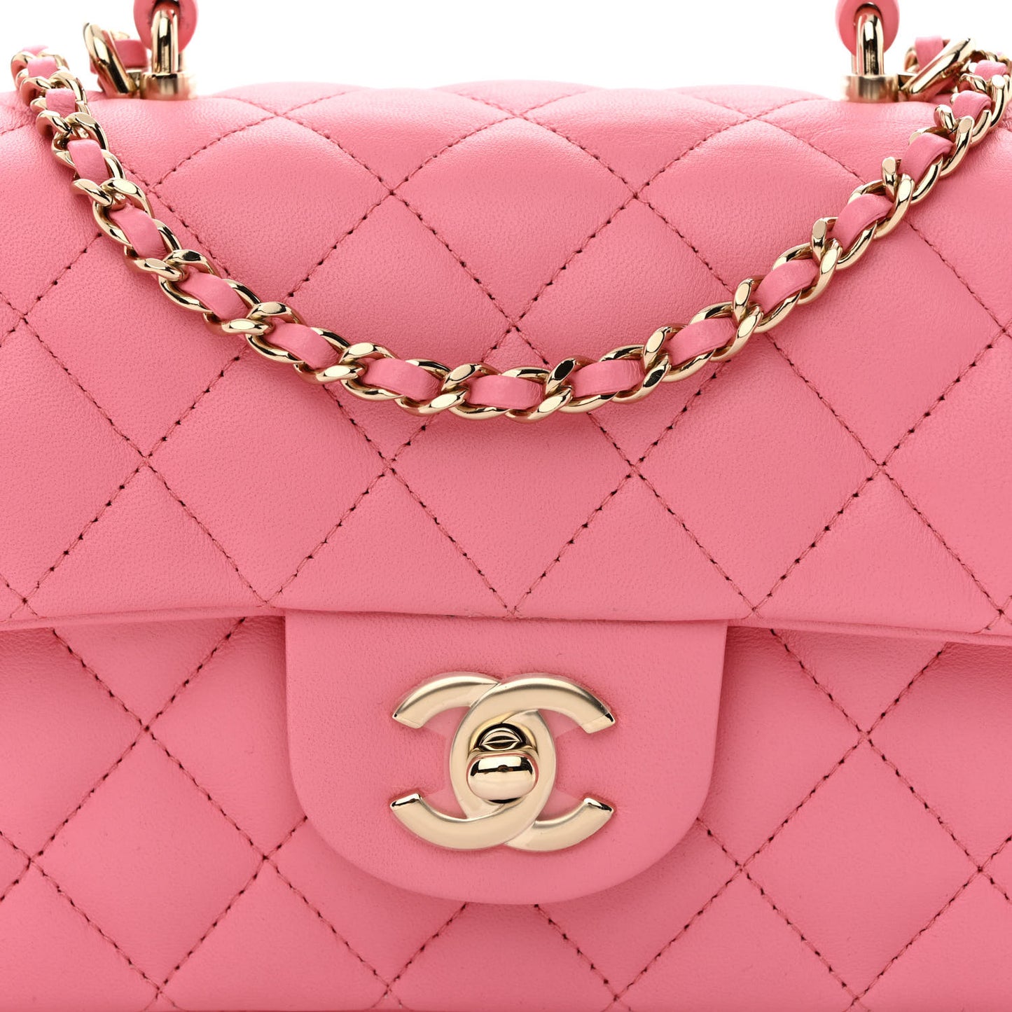 Caviar Quilted Mini Top Handle Rectangular Flap Pink