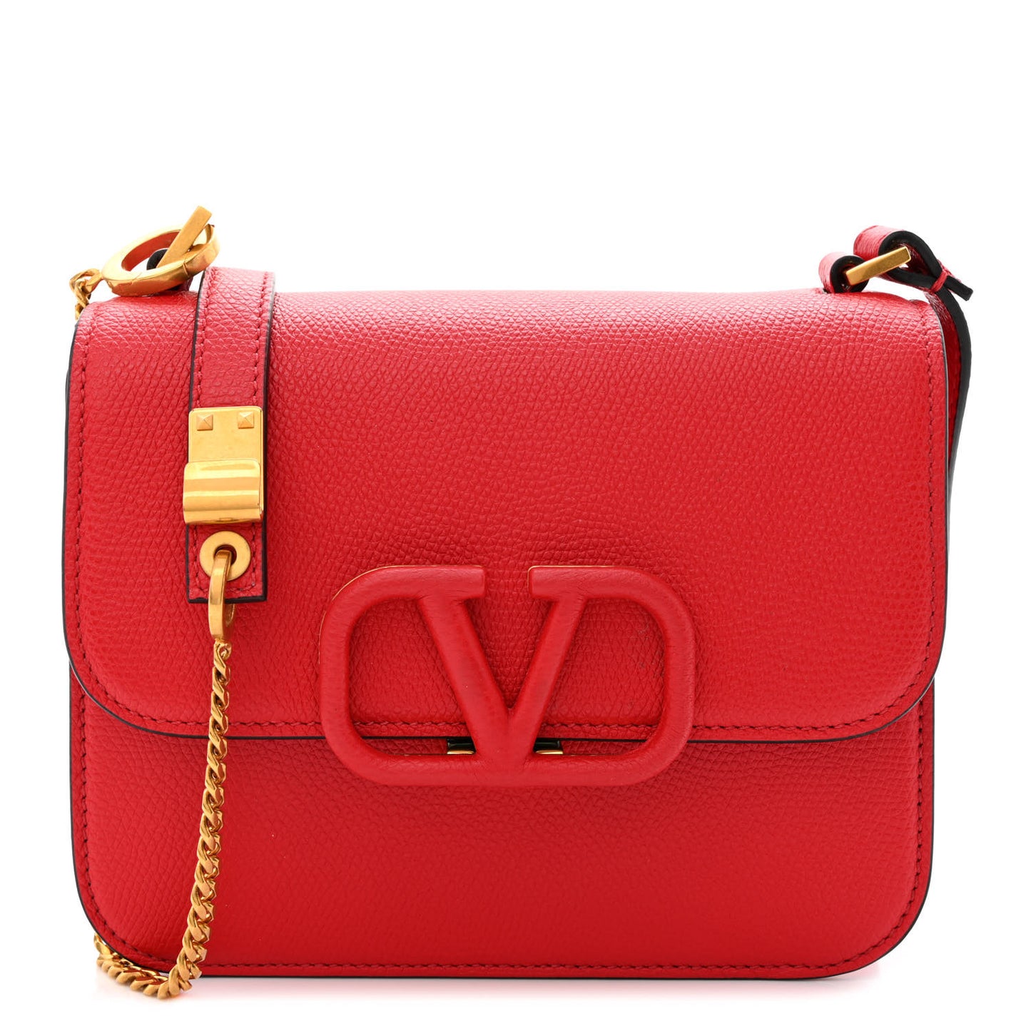 Grained Calfskin Small VSling Shoulder Bag Red