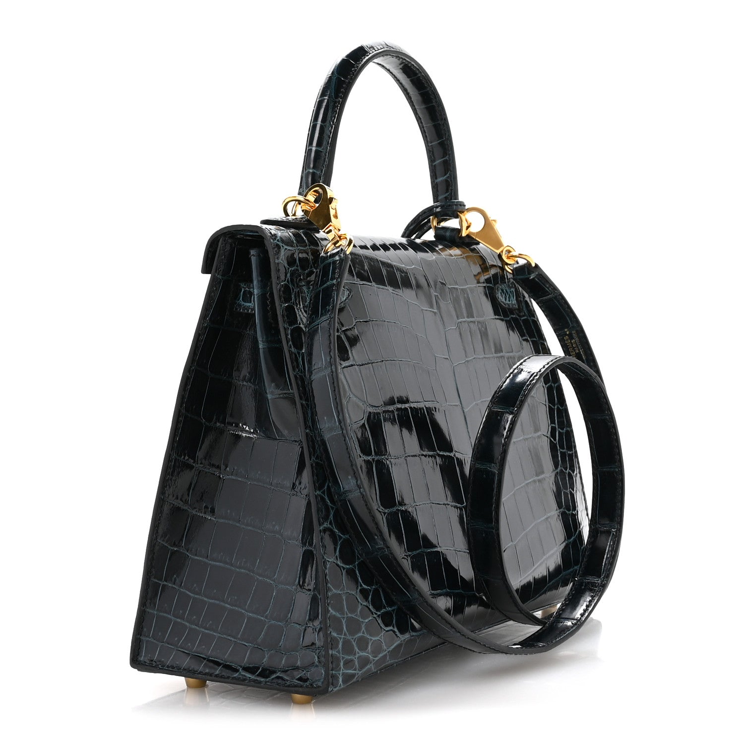 Hermes Shiny Niloticus Crocodile Kelly Sellier 25 Vert Rousseau 3 of 10