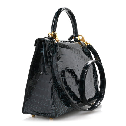Hermes Shiny Niloticus Crocodile Kelly Sellier 25 Vert Rousseau 3 of 10