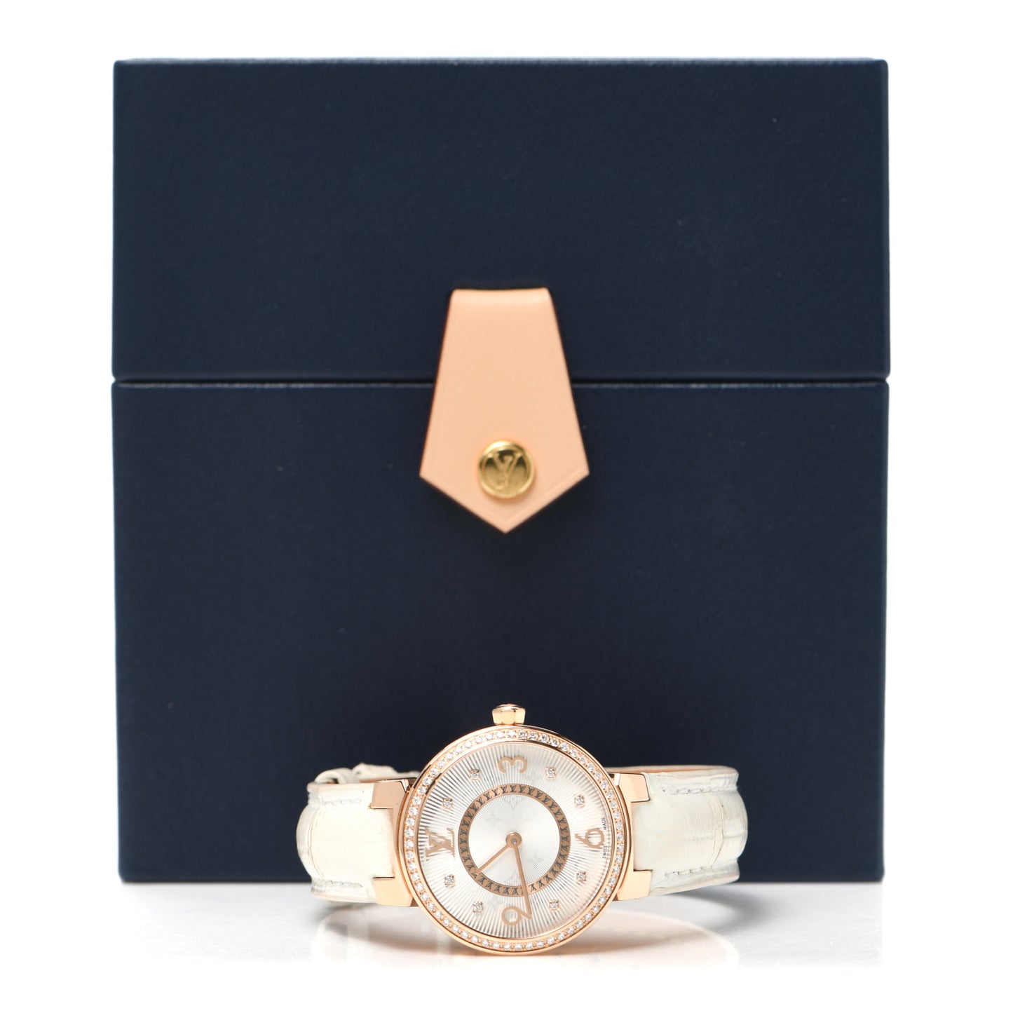 18K Pink Gold Alligator Diamond 28mm Tambour Quartz Watch