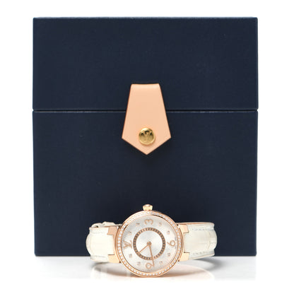 Louis Vuitton 18K Pink Gold Alligator Diamond 28mm Tambour Quartz Watch 7 of 7