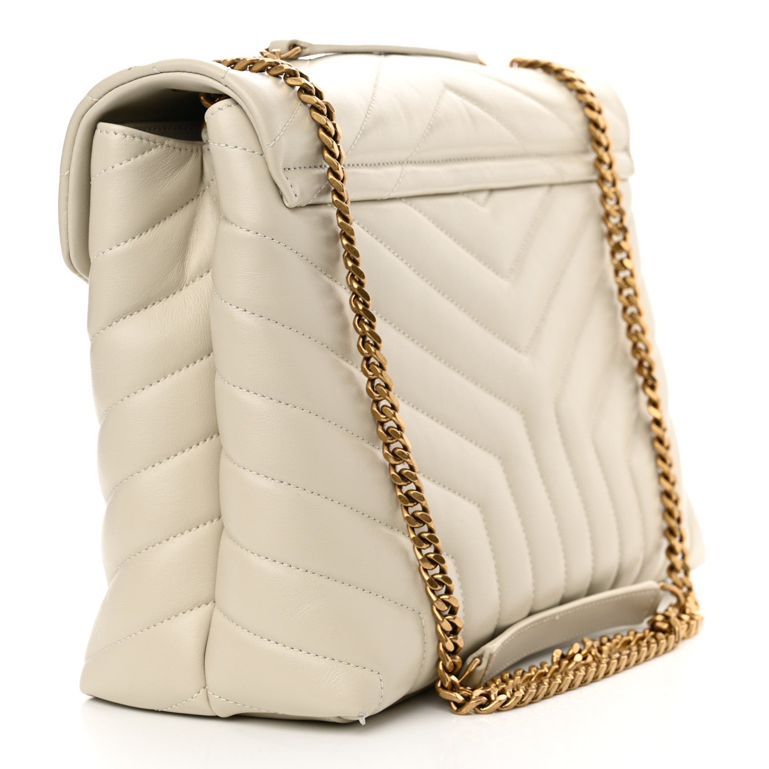 Saint Laurent Calfskin Y Quilted Monogram Medium Loulou Chain Satchel Crema Soft 3 of 15