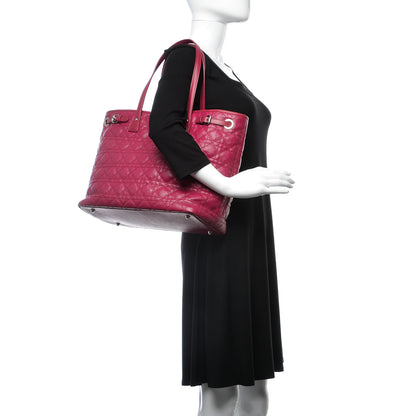 Christian Dior Coated Canvas Cannage Medium Panarea Tote Raspberry 2 of 7