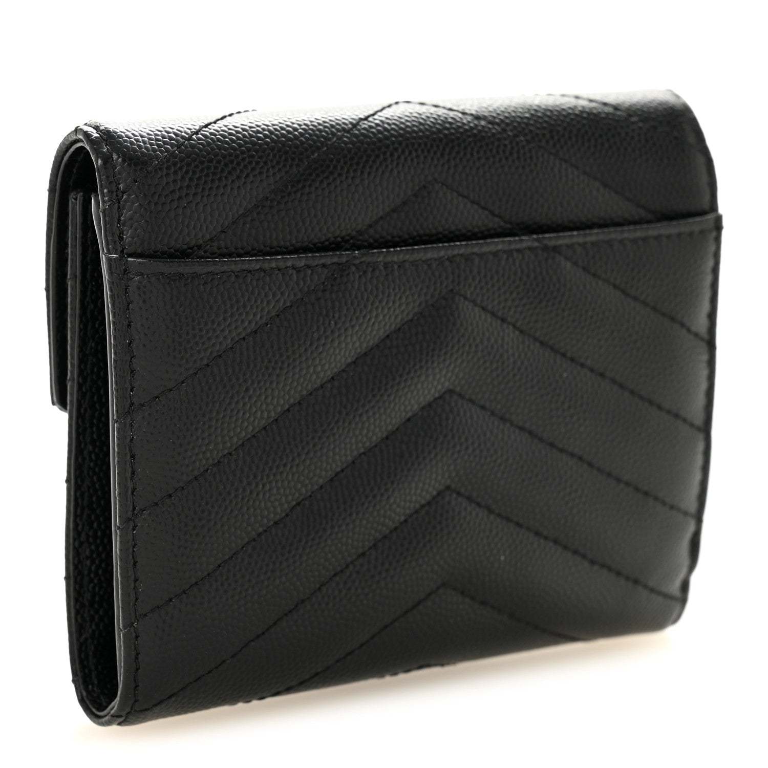 Saint Laurent Grain De Poudre Matelasse Chevron Monogram Compact Tri Fold Wallet Black 3 of 6