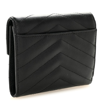 Saint Laurent Grain De Poudre Matelasse Chevron Monogram Compact Tri Fold Wallet Black 3 of 6