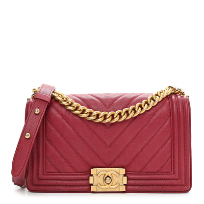Chanel Caviar Chevron Quilted Medium Boy Flap Dark Pink 1 of 11