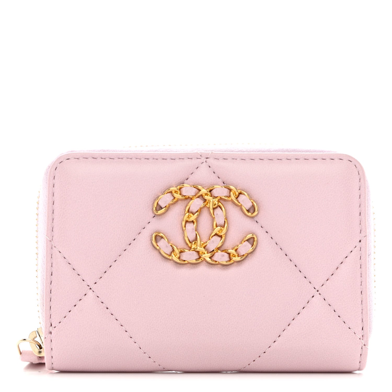 Chanel Lambskin Quilted Chanel 19 Zip Around Coin Purse Wallet Light Pink 1 of 9