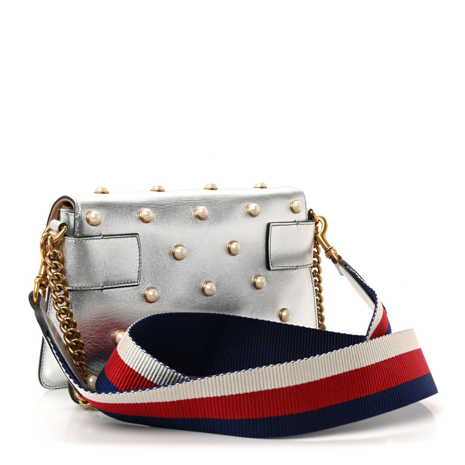Gucci Metallic Nappa Pearl Studded Mini Queen Margaret Broadway Shoulder Bag Silver 3 of 10