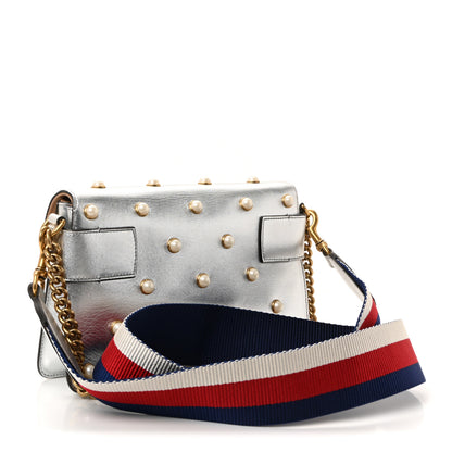 Gucci Metallic Nappa Pearl Studded Mini Queen Margaret Broadway Shoulder Bag Silver 3 of 10