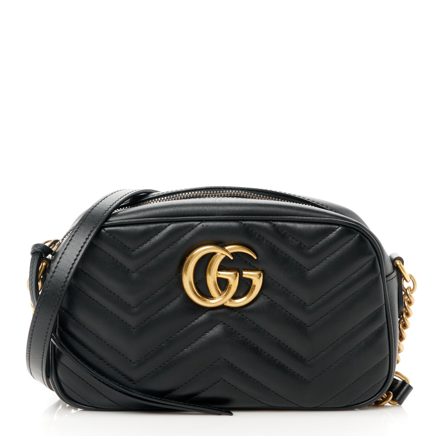Calfskin Matelasse Small GG Marmont Chain Shoulder Bag Black
