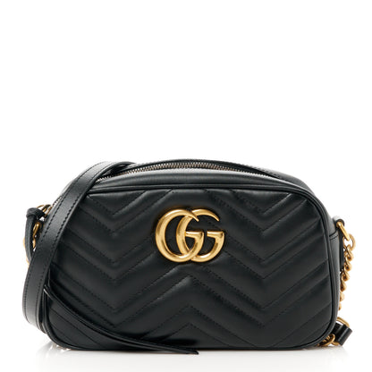 Gucci Calfskin Matelasse Small GG Marmont Chain Shoulder Bag Black 1 of 12