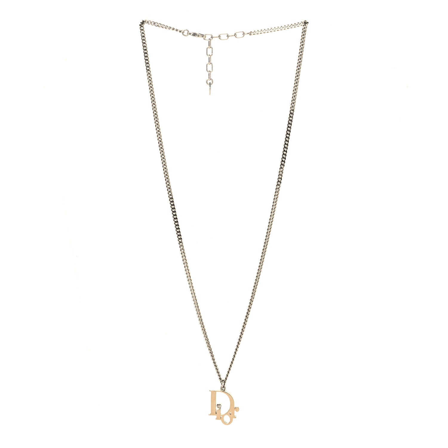 Christian Dior Oblique Pendant Necklace Silver Gold 3 of 6