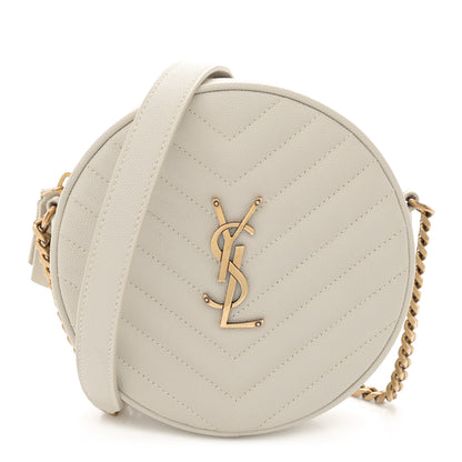 Saint Laurent Grain De Poudre Matelasse Chevron Quilted Round Vinyle Camera Bag Crema Soft 1 of 14