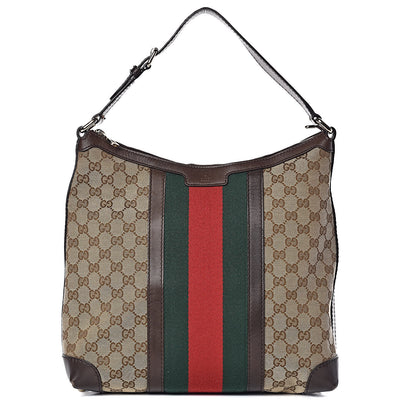 Gucci Monogram Vintage Web Medium Hobo Dark Brown 1 of 13