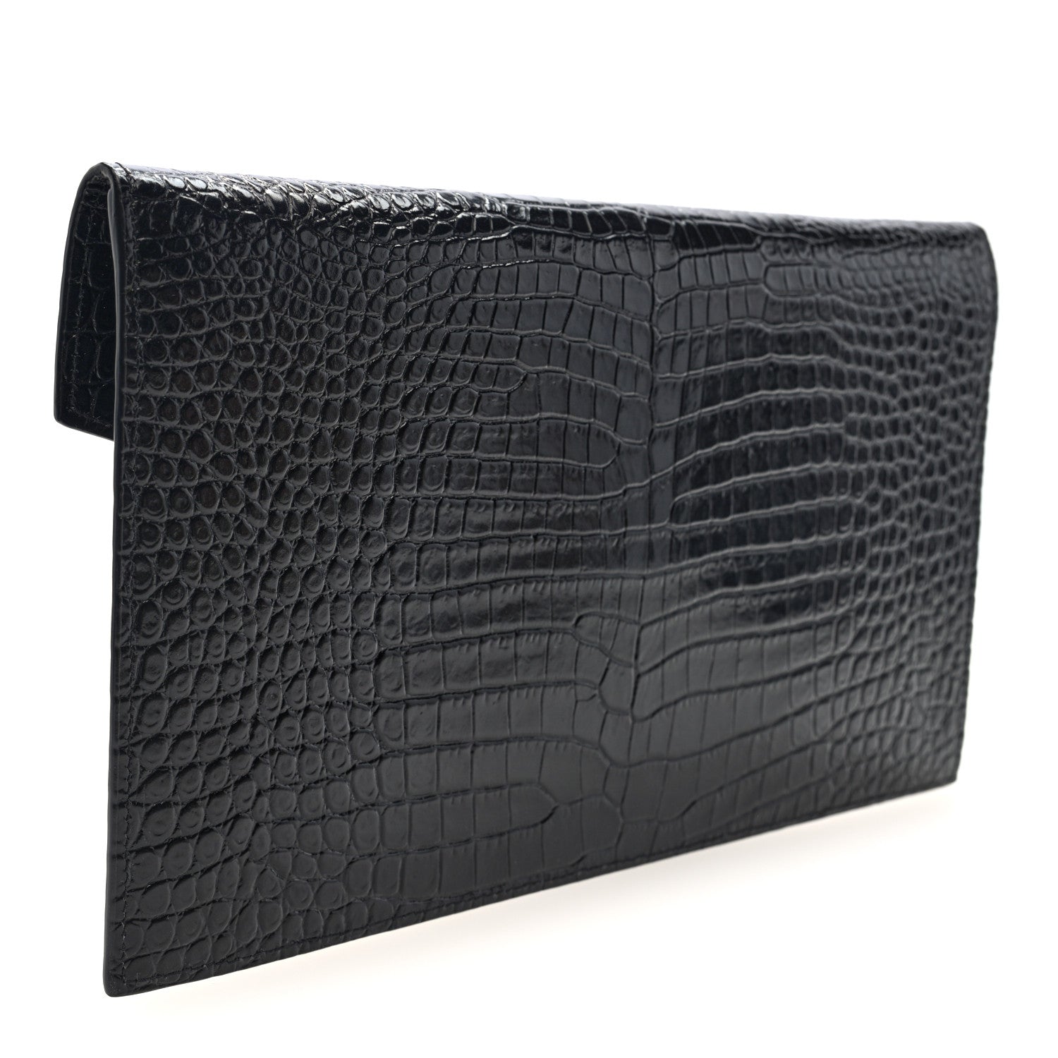 Saint Laurent Calfskin Crocodile Embossed Uptown Monogram Pouch Black 3 of 6