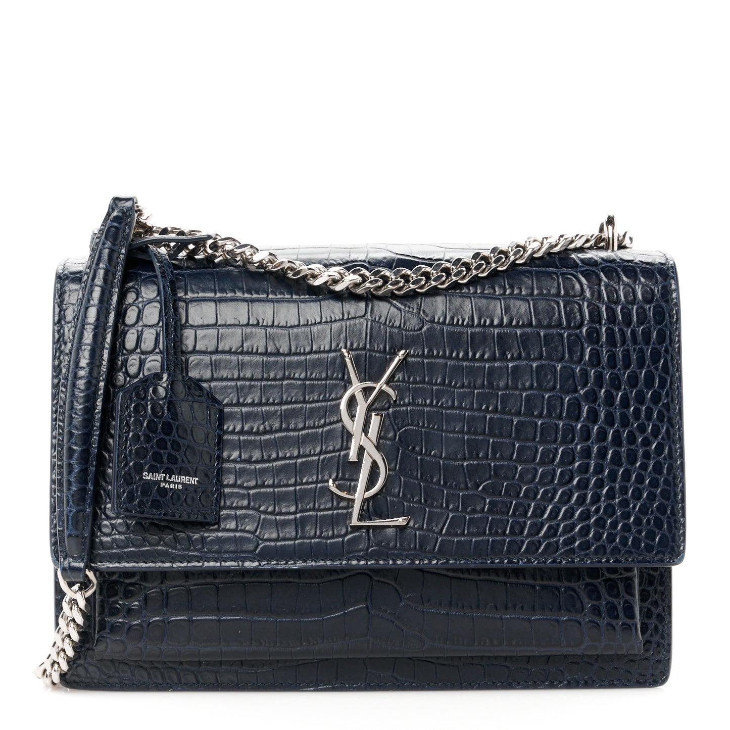 Calfskin Crocodile Embossed Medium Monogram Sunset  Deep Marine