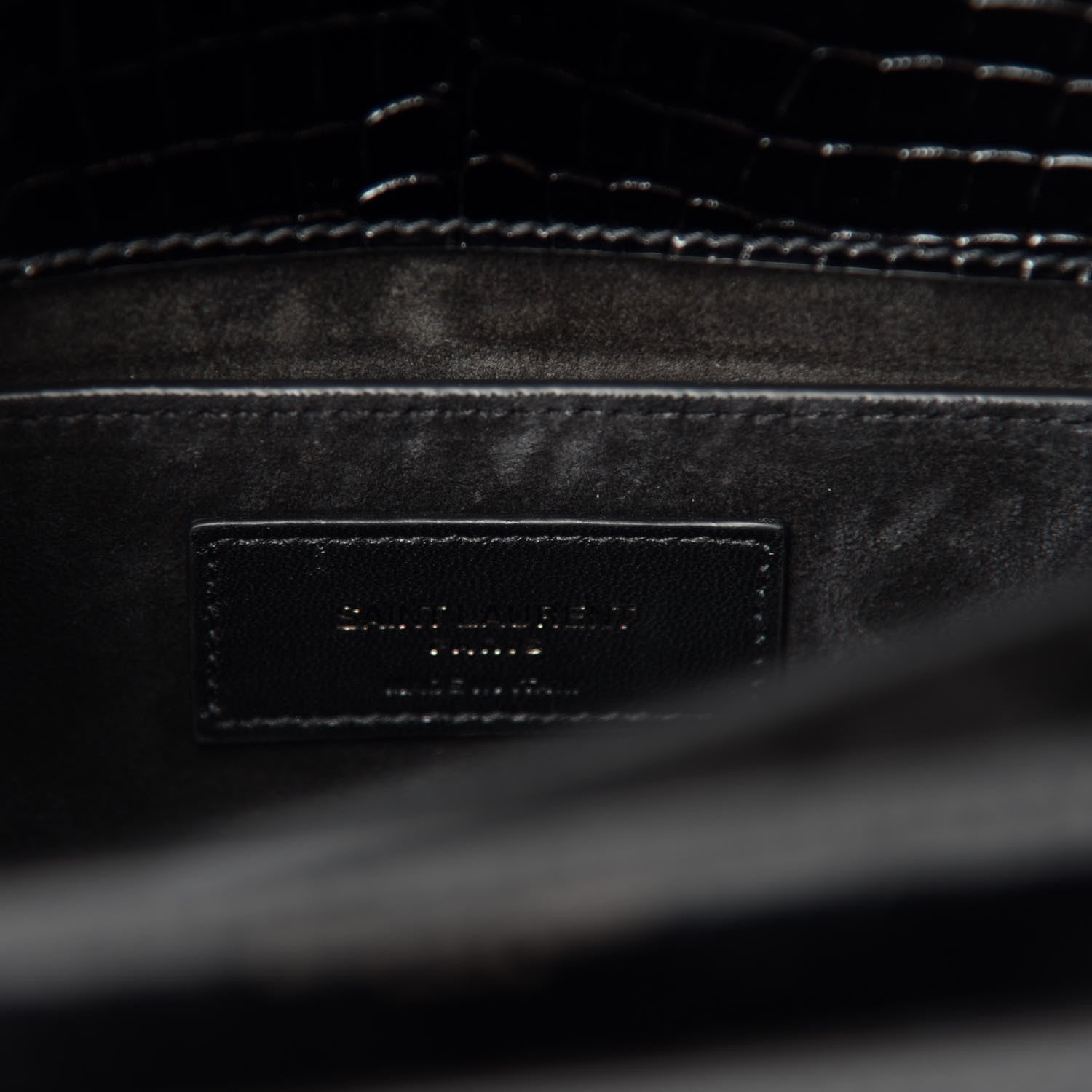 Saint Laurent Calfskin Crocodile Embossed Medium Monochrome Monogram Sunset Black 8 of 10