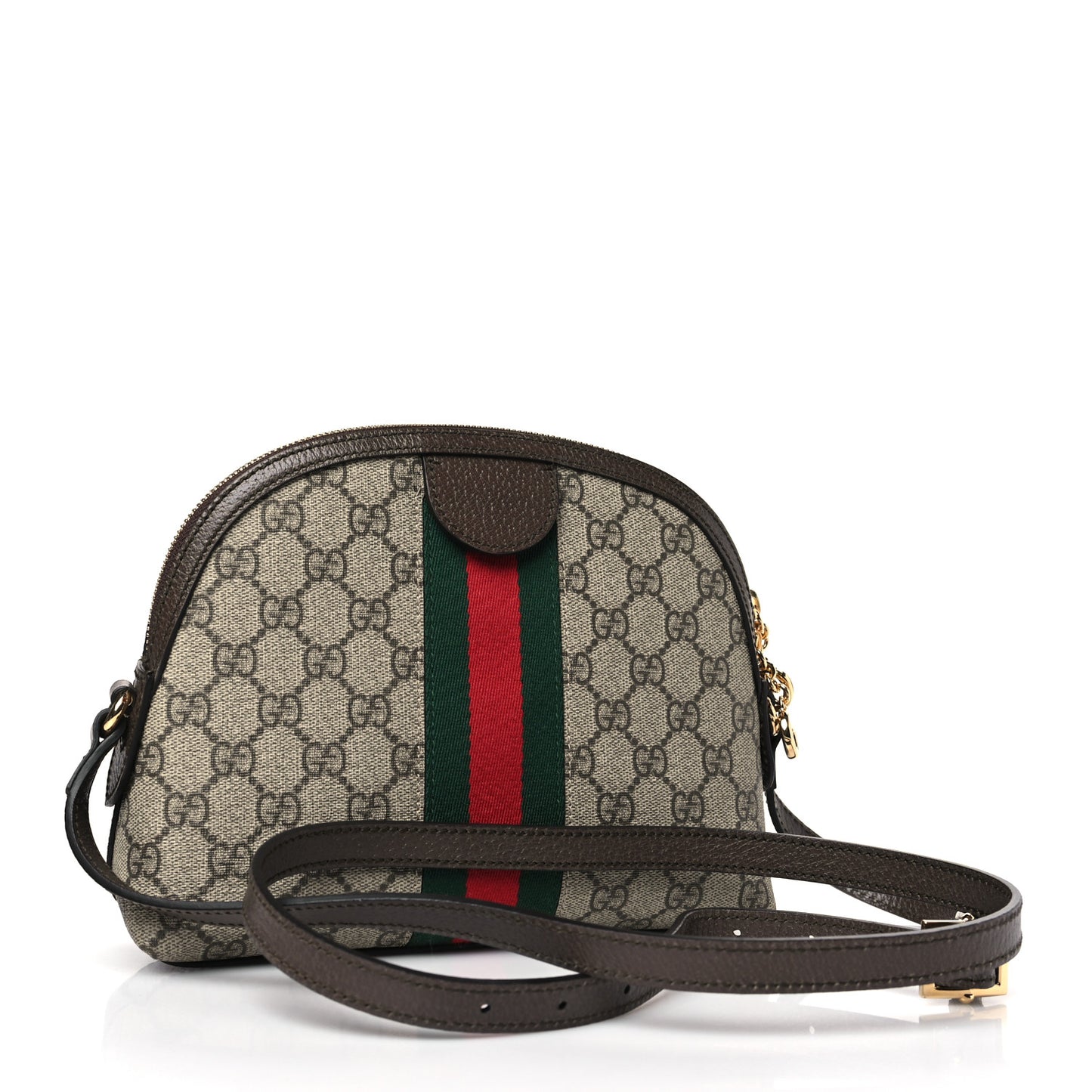 GG Supreme Monogram Textured Dollar Calfskin Web Small Ophidia Dome Shoulder Bag Beige Ebony New Acero
