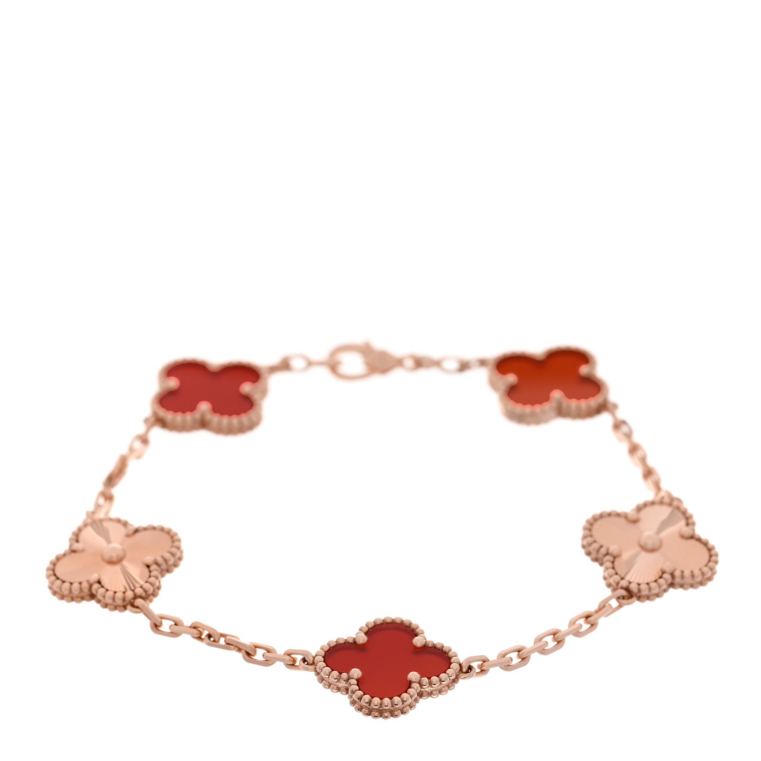 Van Cleef & Arpels 18K Rose Gold Carnelian 5 Motifs Guilloche Vintage Alhambra Bracelet 1 of 5