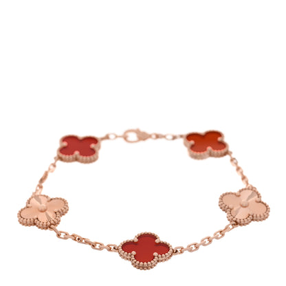 Van Cleef & Arpels 18K Rose Gold Carnelian 5 Motifs Guilloche Vintage Alhambra Bracelet 1 of 5