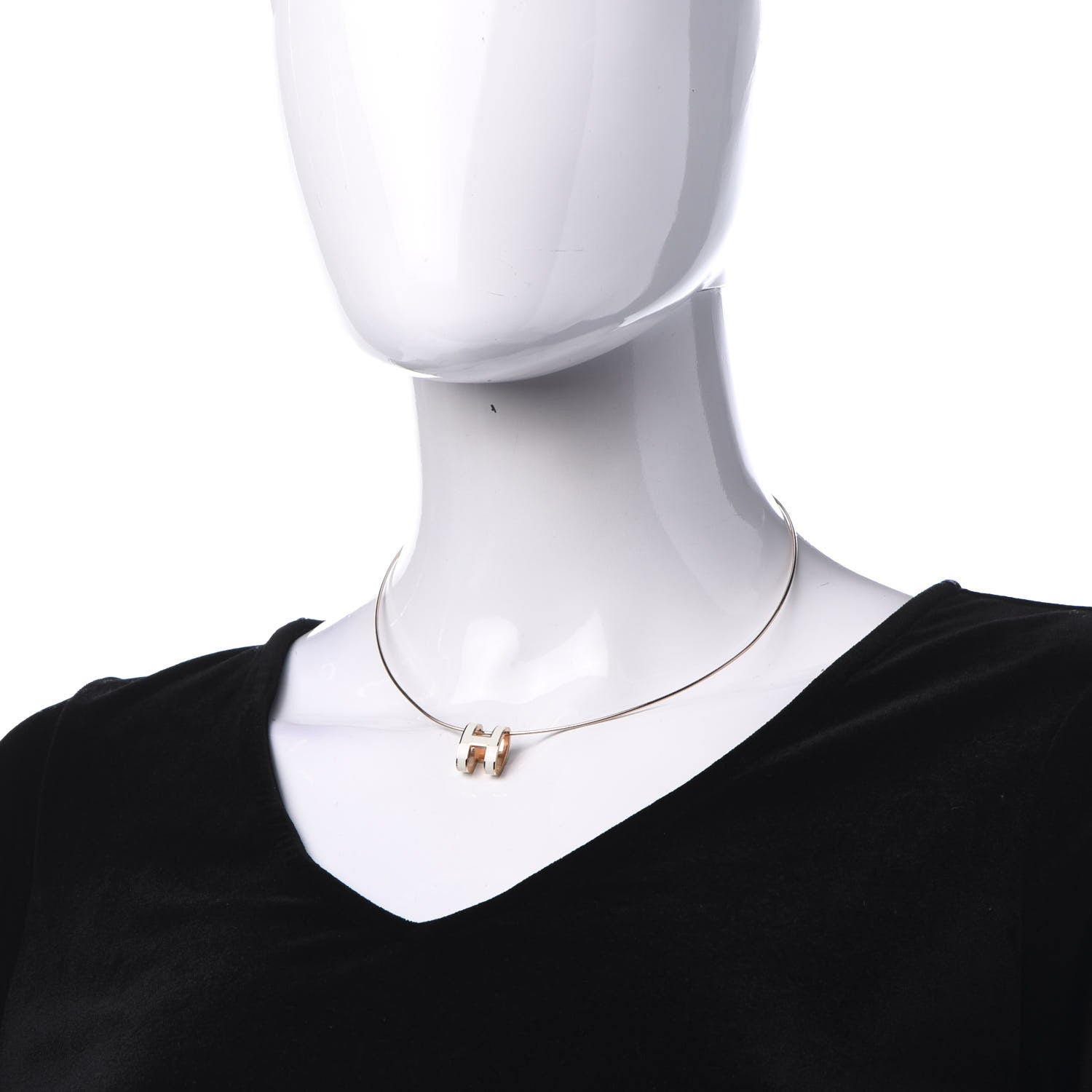 Hermes Lacquered Rose Gold Pop H Pendant Necklace Ecru 2 of 7