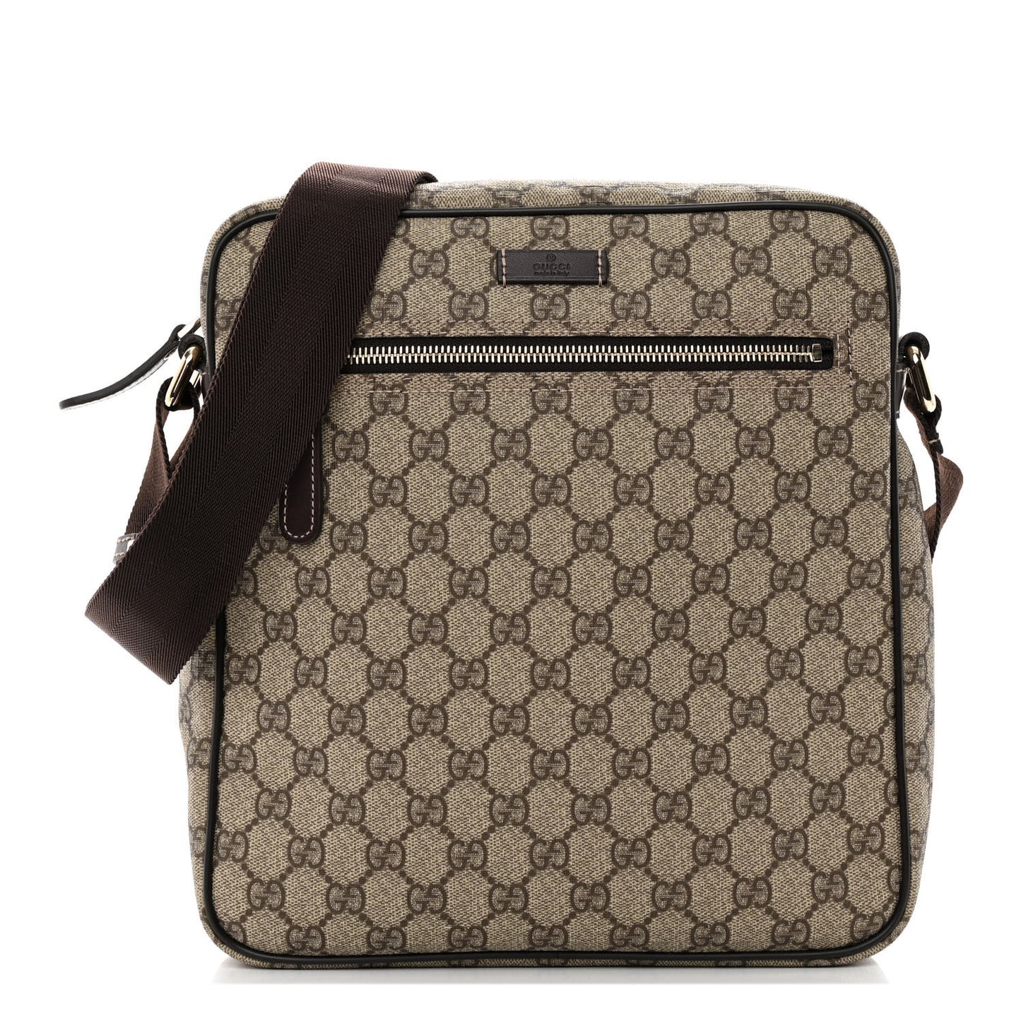 GG Plus Monogram Selleria Calfskin Medium Messenger Bag Beige Ebony Cocoa Dark Chocolate