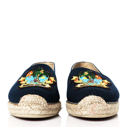 Christian Louboutin Canvas Lougalia Appliquéd Cario Loubi Flat Espadrilles 37 Version Blue 2 of 7