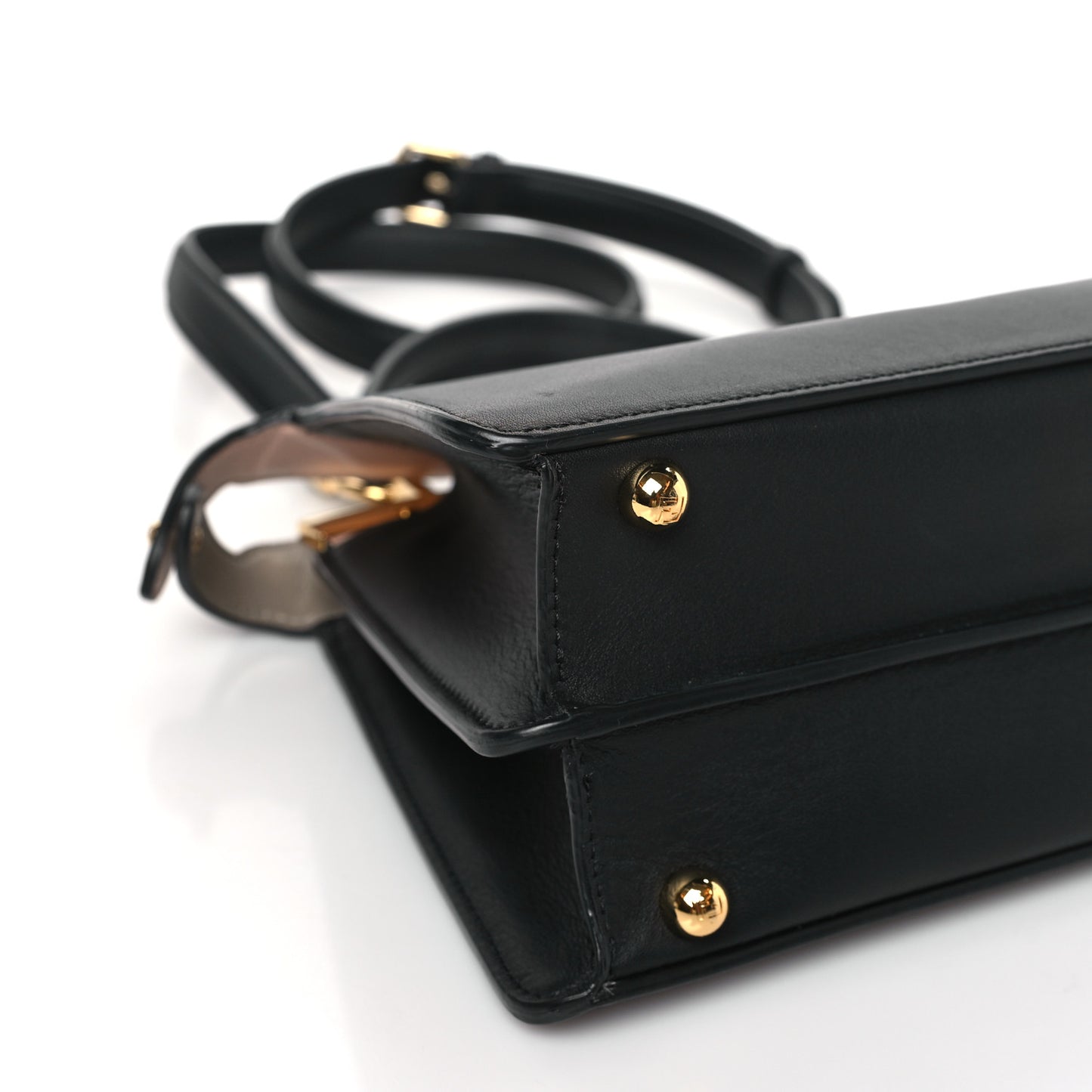 Vitello Seta Nappa Bi-Color Small Peekaboo I SEE U Satchel Black Light Rose Tortora
