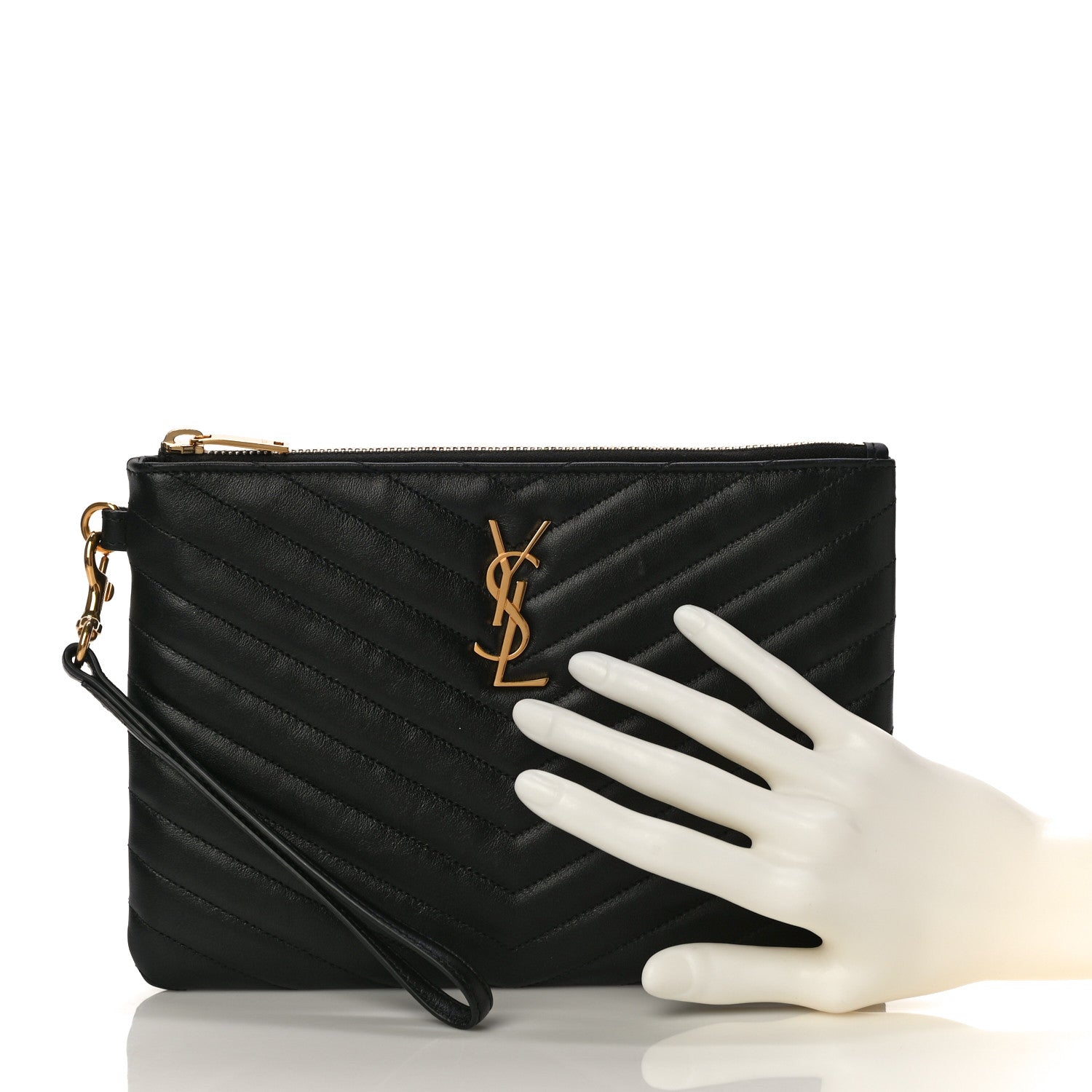 Saint Laurent Calfskin Matelasse Chevron Monogram A5 Wristlet Black 2 of 11
