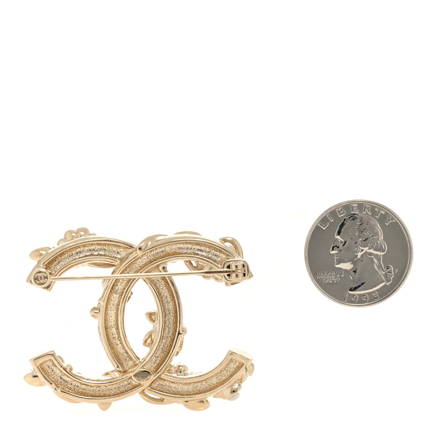 Pearl Crystal Camelia CC Leaves Brooch Gold Light Brown
