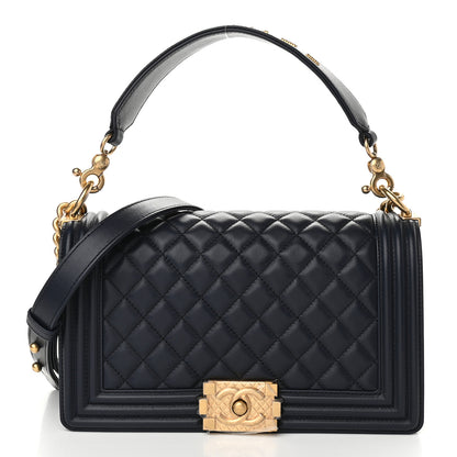 Chanel Calfskin Medium Boy Logo Top Handle Flap Navy 1 of 9