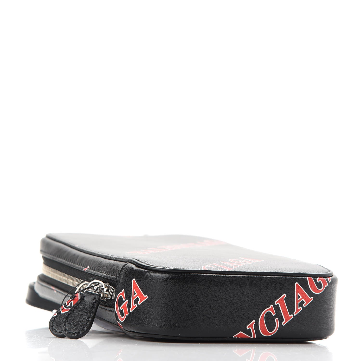 Balenciaga Calfskin Logo Print Cash Phone Holder Bag Black Red 4 of 8