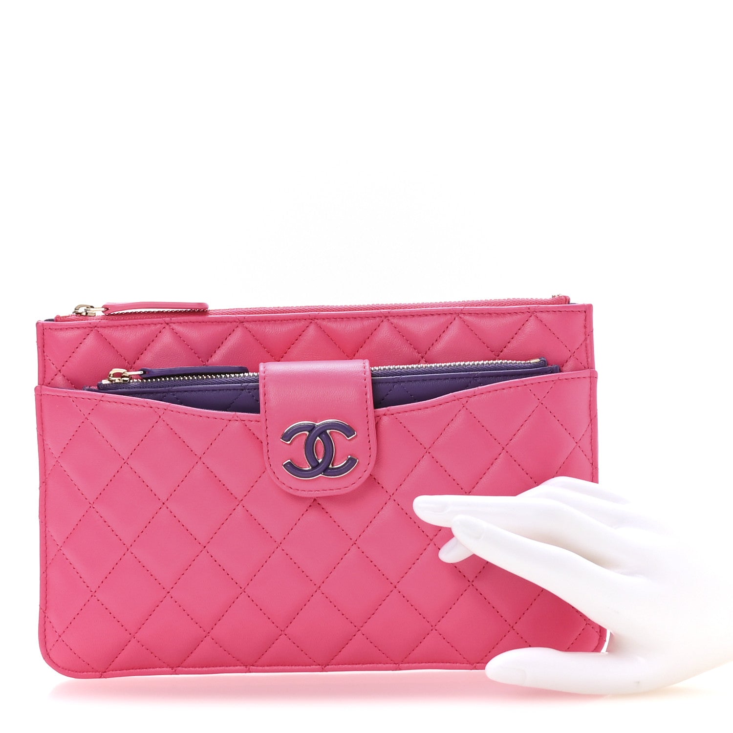 Chanel Lambskin Quilted Sunset Boulevard Pouch Case Pink Purple 2 of 10