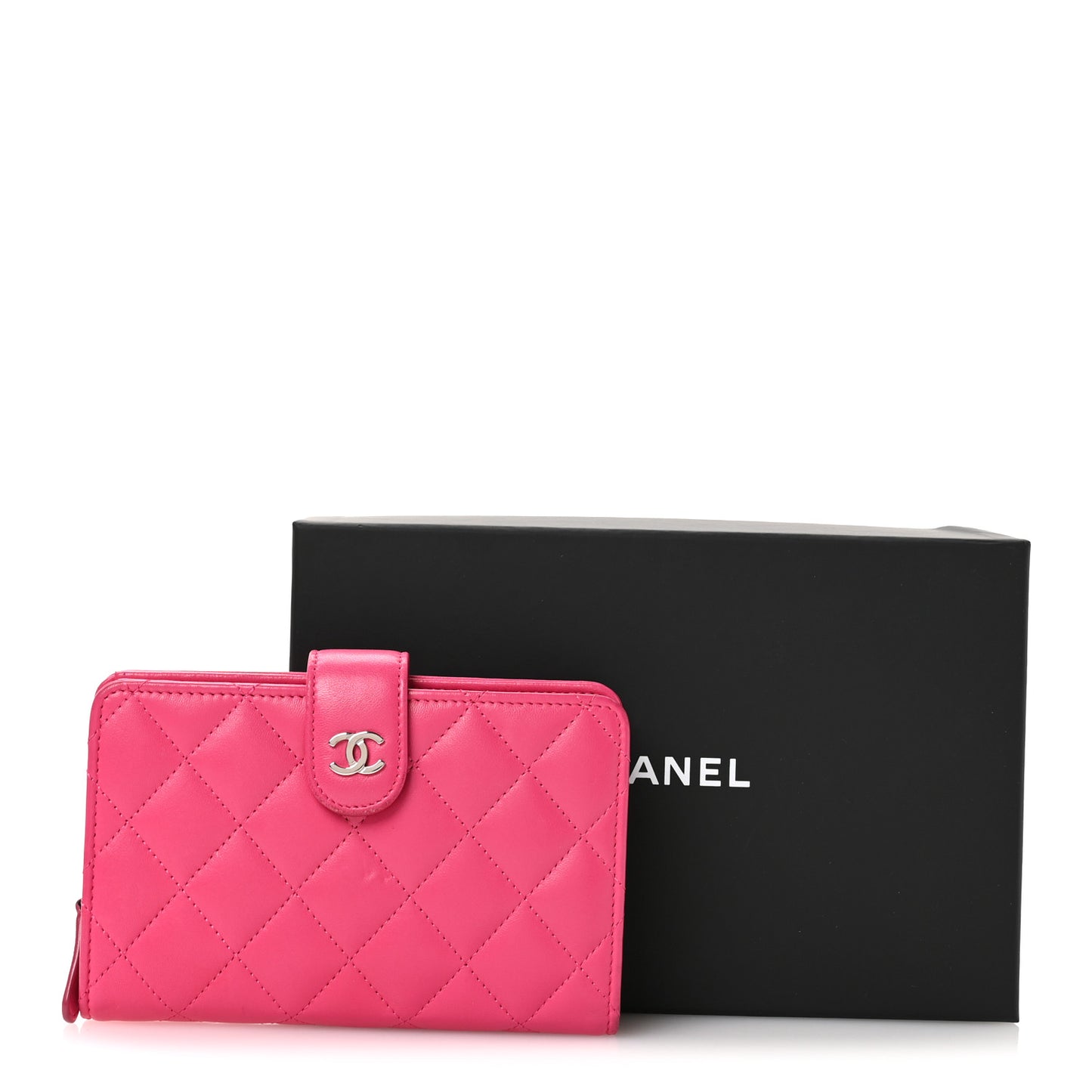 Lambskin Quilted CC French Wallet Dark Pink