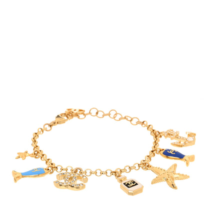 Chanel Crystal Resin CC Nautical Bracelet Blue White Gold 1 of 6