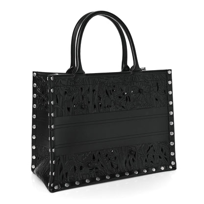 Christian Dior Calfskin Laser Cut Studded Medium Book Tote Black 2 of 10