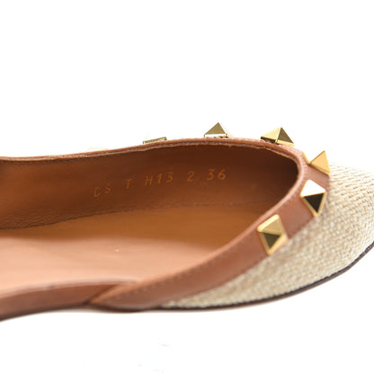 Valentino Garavani Raffia Calfskin Rockstud Slingback Flats 36 Naturale 9 of 10
