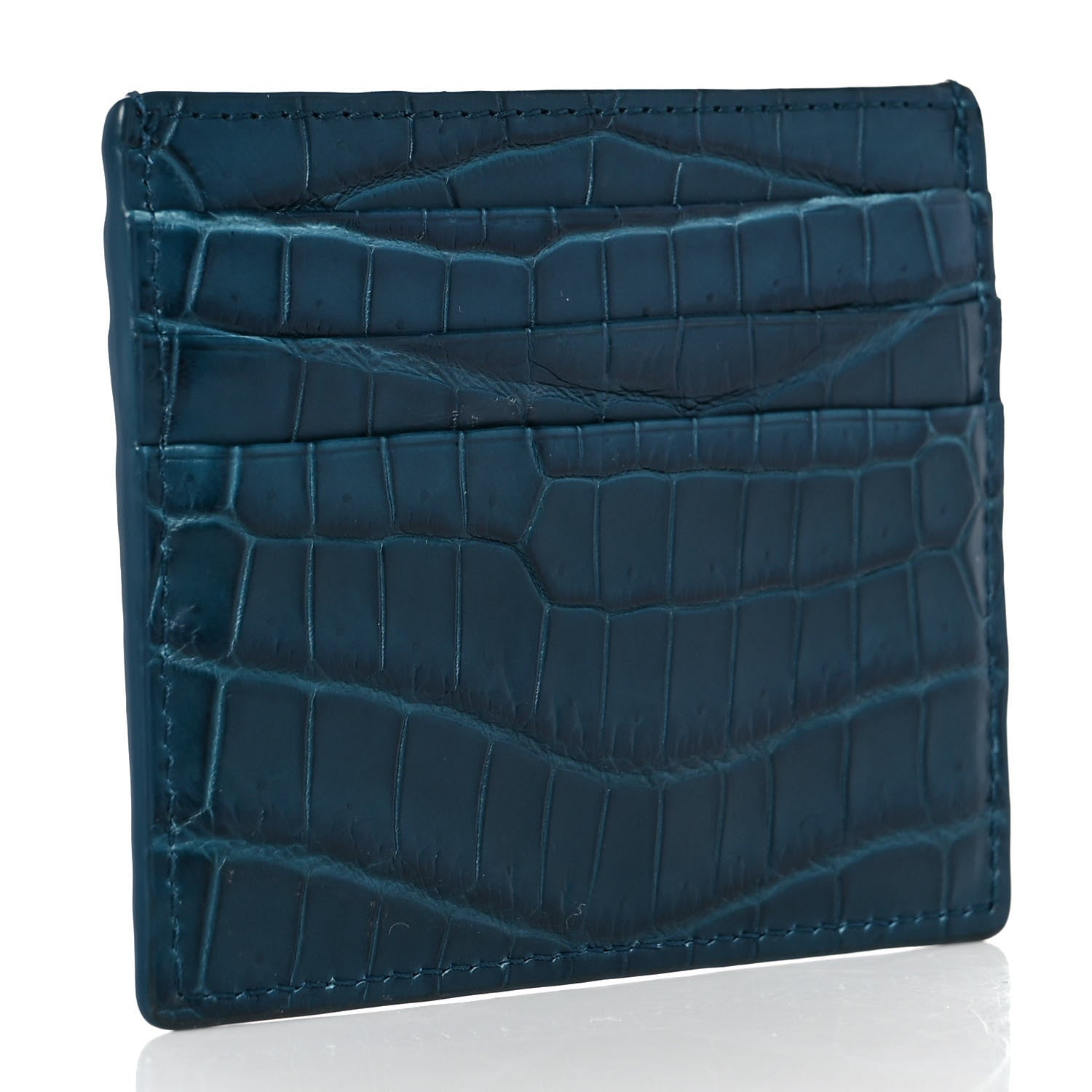 BOTTEGA VENETA ケース ネイビー Bottega Veneta Calfskin Crocodile Embossed Card Holder Navy