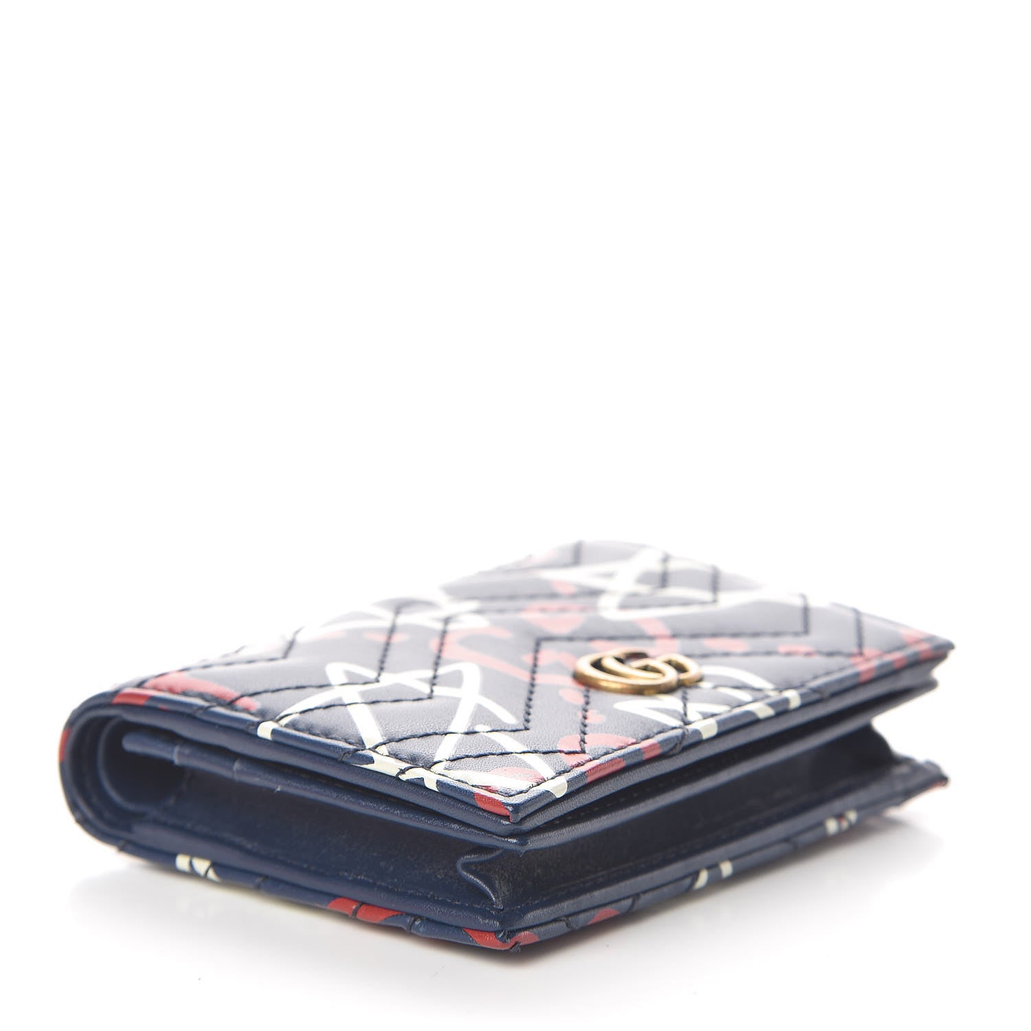 Gucci Calfskin Matelasse GucciGhost GG Marmont Card Case Blue Agata Hibiscus Red 3 of 6