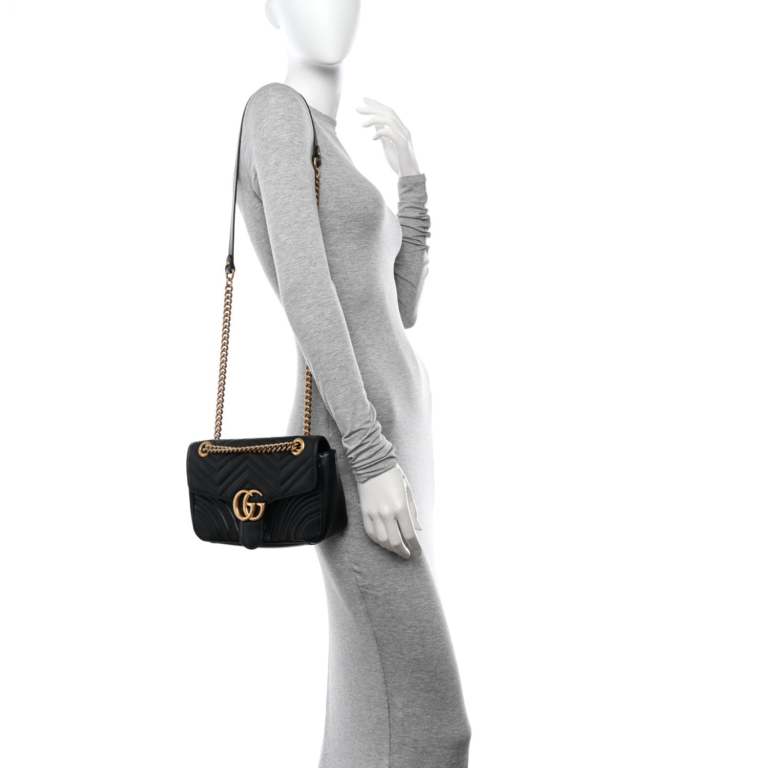 Gucci Calfskin Matelasse Small GG Marmont Shoulder Bag Black 2 of 16