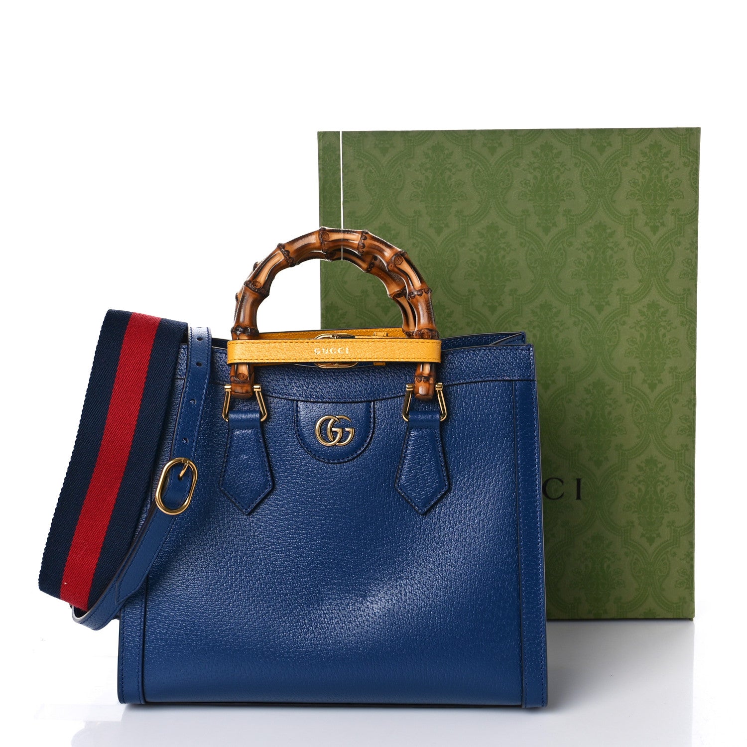 Gucci Textured Dollar Calfskin Web Small Diana Tote Bag Royal Crop 9 of 9