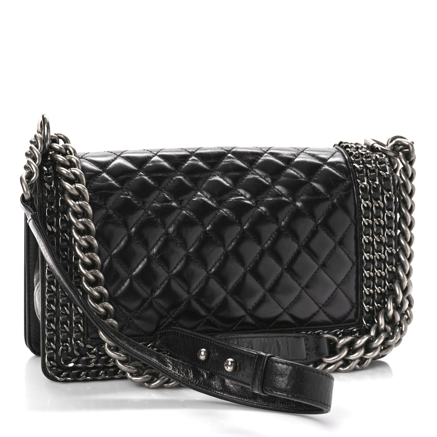 Chanel Glazed Calfskin Quilted Medium Boy Chained Flap Black 3 of 11