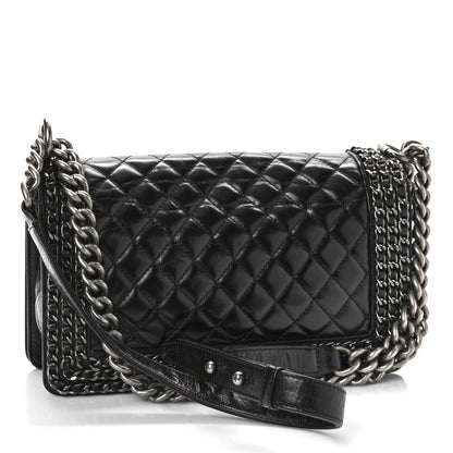 Chanel Glazed Calfskin Quilted Medium Boy Chained Flap Black 3 of 11