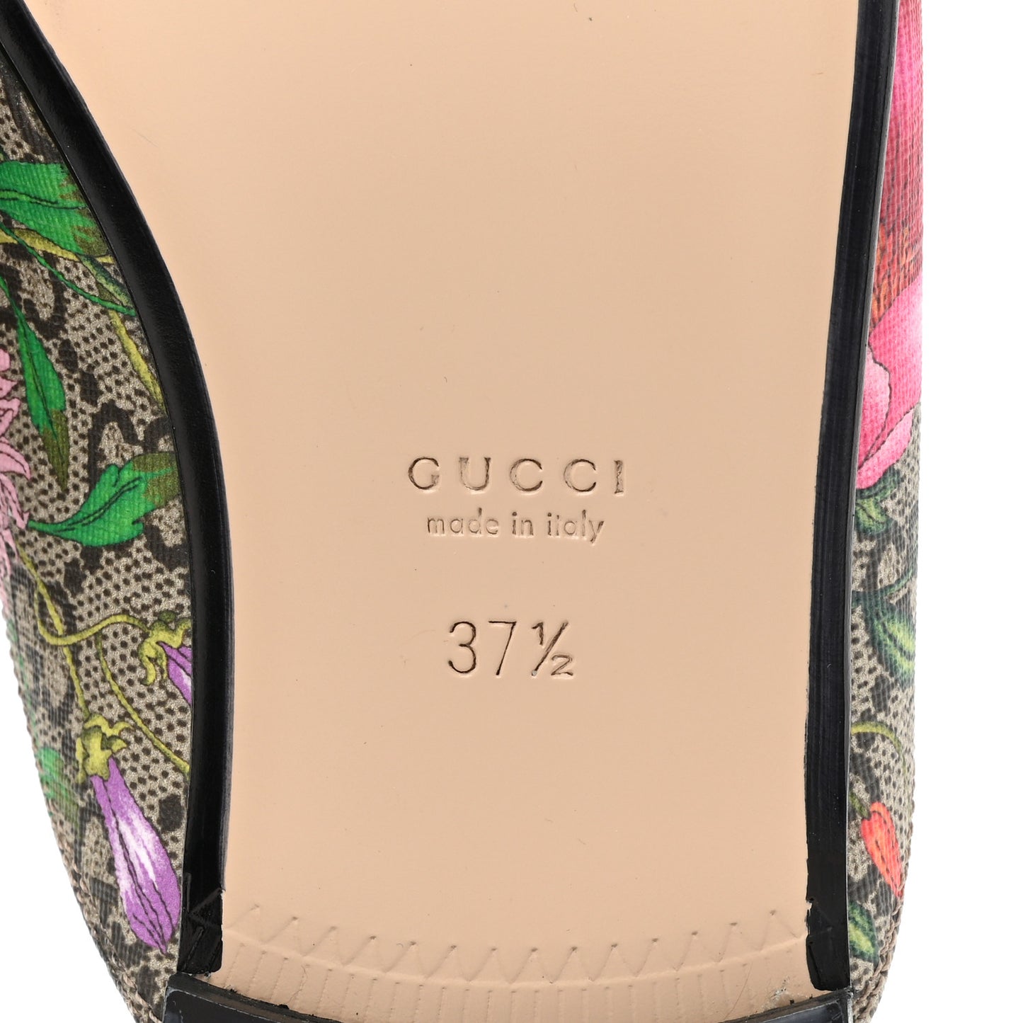GG Supreme Monogram Flora Womens Princetown Slippers 37.5 Beige Ebony Multicolor Rosso