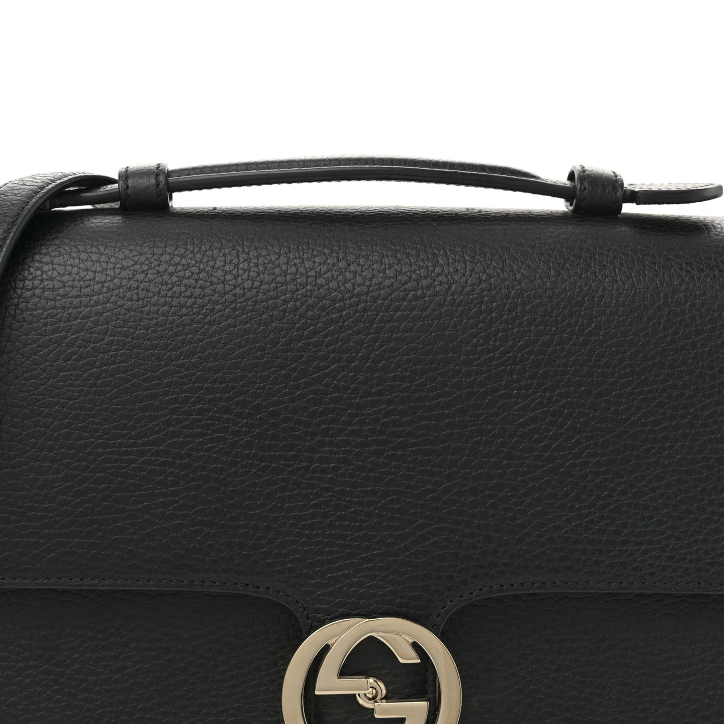 Dollar Calfskin Medium Interlocking G Top Handle Shoulder Bag Black