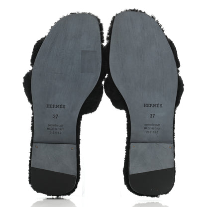 Hermes Woolskin Oran Sandals 37 Black 6 of 7