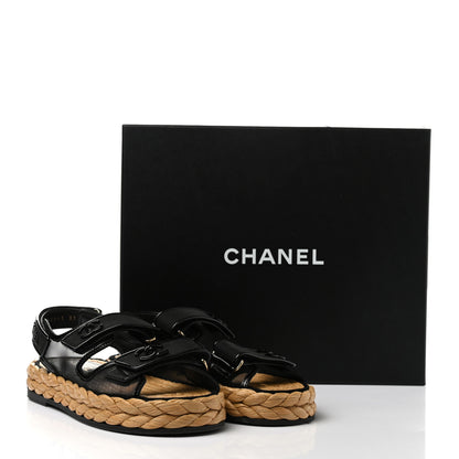 Chanel Mesh Patent Calfskin Velcro Dad Sandals 37 Black 10 of 10