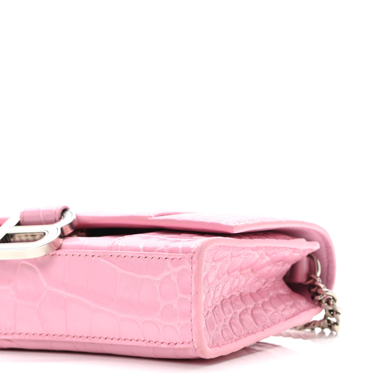 Shiny Calfskin Crocodile Embossed Hourglass Chain Bag Candy Pink